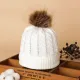 Beanie Knitted With Pompon - White Beanie Knitted With Pompon - White