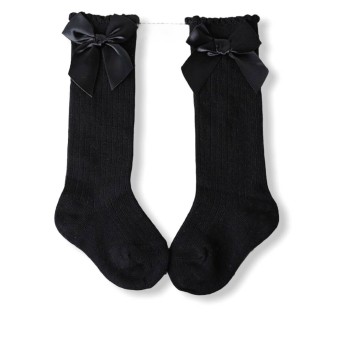 Bow Ribbed Midi Socks - Black