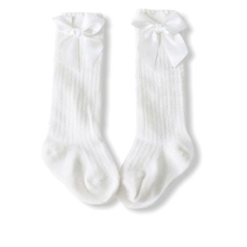 Bow Ribbed Midi Socks - White