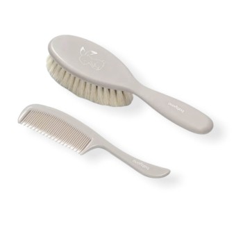 Brush & Comb Soft Bristles Elephant BABYONO - Grey