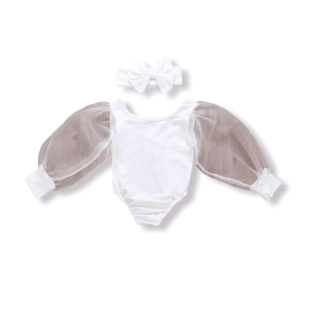 Bubble Fluffy Sleeve Girly Bodysuit - White