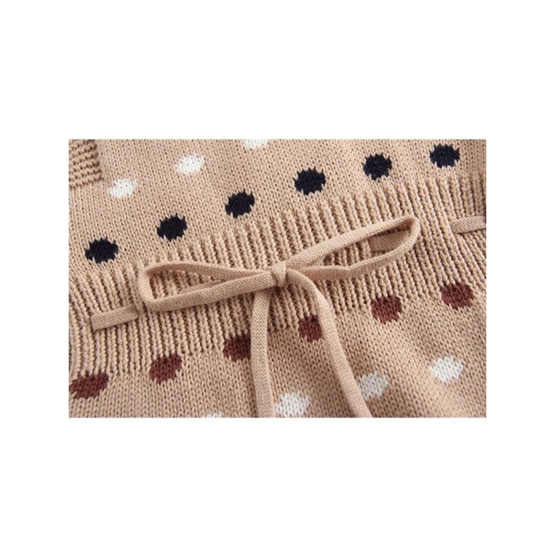 Dots Knitted Sleeveless Girl Bodysuit - Beige