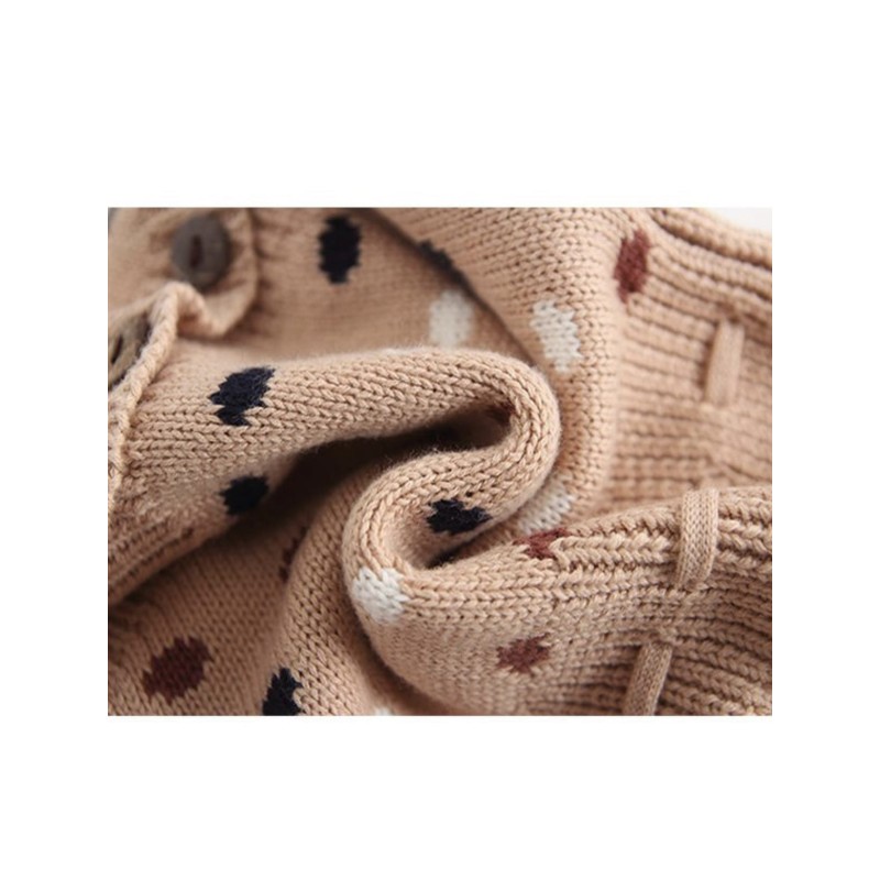 Dots Knitted Sleeveless Girl Bodysuit - Beige