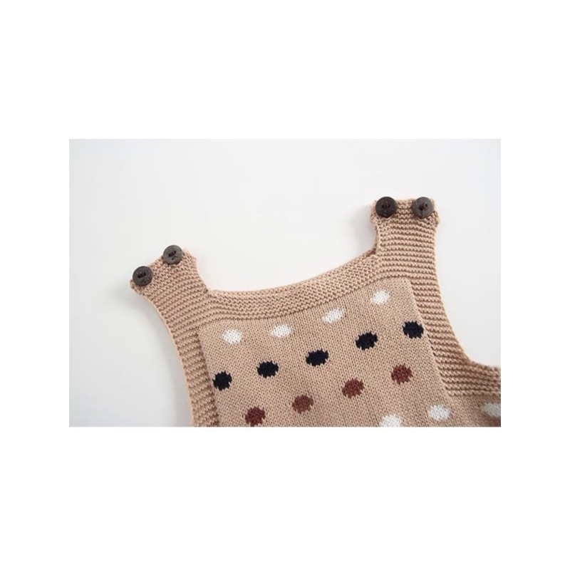 Dots Knitted Sleeveless Girl Bodysuit - Beige