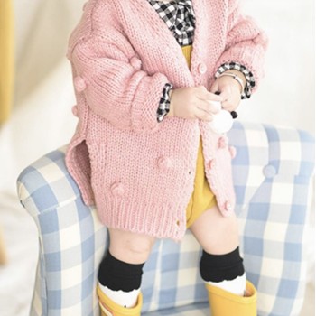Girl Knit Pompom Handmade Jacket - Pink