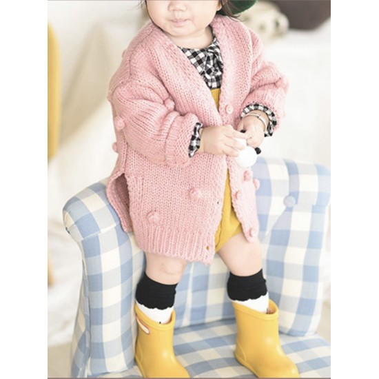 Girl Knit Pompom Handmade Jacket - Pink Girl Knit Pompom Handmade Jacket - Pink