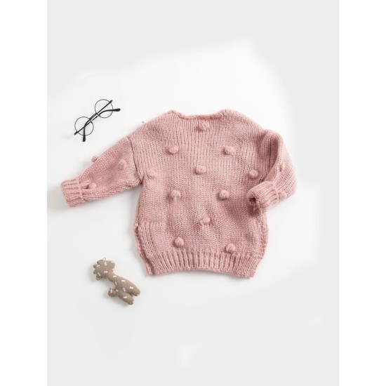 Girl Knit Pompom Handmade Jacket - Pink Girl Knit Pompom Handmade Jacket - Pink