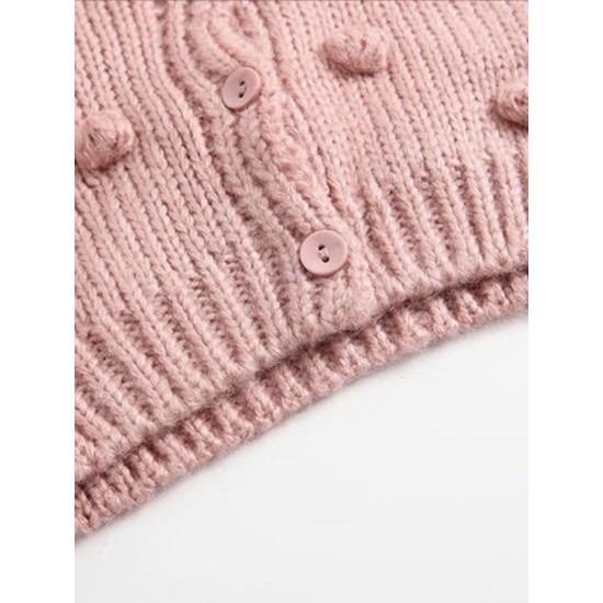 Girl Knit Pompom Handmade Jacket - Pink Girl Knit Pompom Handmade Jacket - Pink