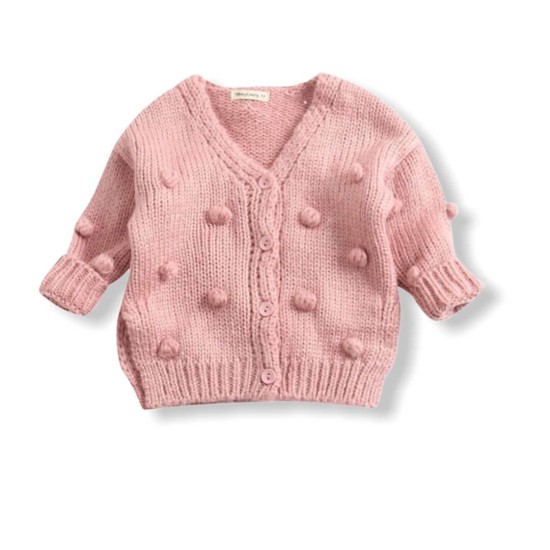 Girl Knit Pompom Handmade Jacket - Pink Girl Knit Pompom Handmade Jacket - Pink