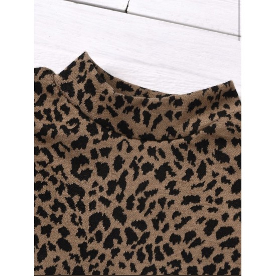 Girl Leopard Set With Leather Skirt - Black Girl Leopard Set With Leather Skirt - Black