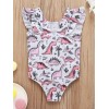 Girl One Piece Swimsuit Dino Ruffle Trim - Pink