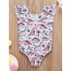 Girl One Piece Swimsuit Dino Ruffle Trim - Pink Girl One Piece Swimsuit Dino Ruffle Trim - Pink