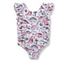 Girl One Piece Swimsuit Dino Ruffle Trim - Pink