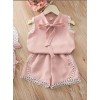 Girl Set Checked Sleeveless - Pink