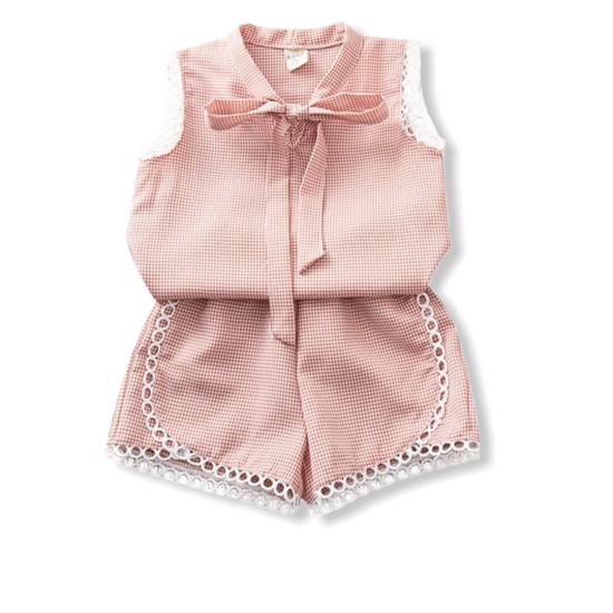 Girl Set Checked Sleeveless - Pink Girl Set Checked Sleeveless - Pink