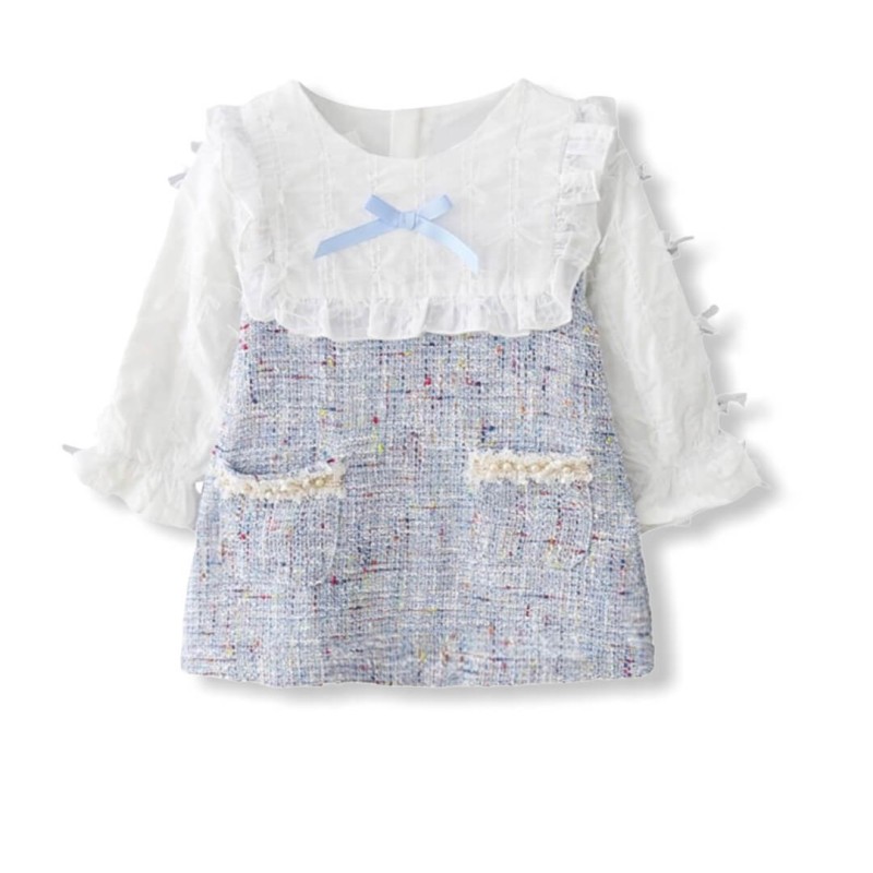 Girl Tweed Dress - Light Blue