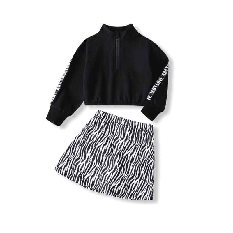 Girl Zebra Print Set With Tapes - Black/White