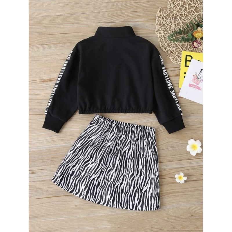 Girl Zebra Print Set With Tapes - Black/White