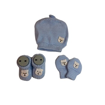 Handmade Baby Knitted Bienie Set - Blue