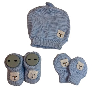 Handmade Baby Knitted Bienie Set - Blue