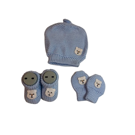 Handmade Baby Knitted Bienie Set - Blue