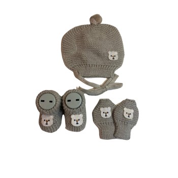 Handmade Baby Knitted Bienie Set - Grey