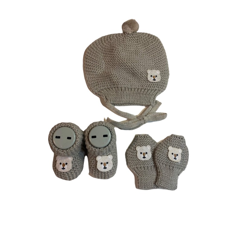 Handmade Baby Knitted Bienie Set - Grey