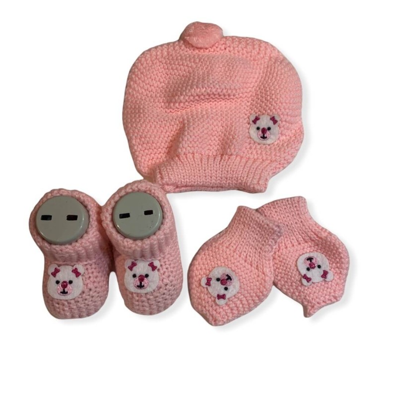Handmade Baby Knitted Bienie Set - Pink