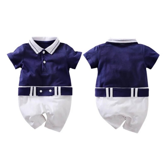 Baby Boy Short Sleeve Jumpsuit - Sailor Navy Baby Boy Short Sleeve Jumpsuit - Sailor Navy
