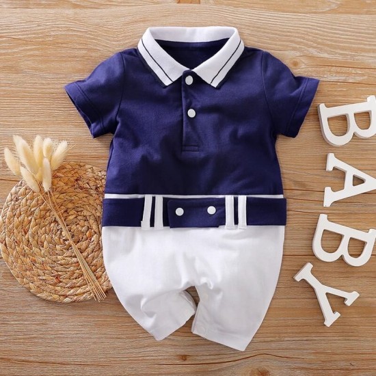 Baby Boy Short Sleeve Jumpsuit - Sailor Navy Baby Boy Short Sleeve Jumpsuit - Sailor Navy
