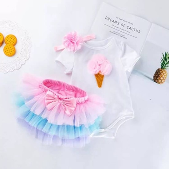 Baby Girl Set Tutu Ice Cream - White Baby Girl Set Tutu Ice Cream - White