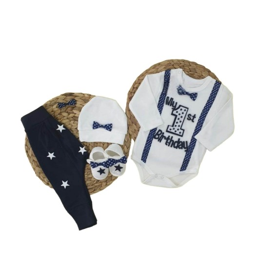 Βρεφικό Σετ Πρώτα Γενέθλια - Set 1st Birthday - Blue Βρεφικό Σετ Πρώτα Γενέθλια - Set 1st Birthday - Blue