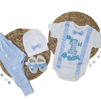 Βρεφικό Σετ Πρώτα Γενέθλια - Set 1st Birthday -Light Blue