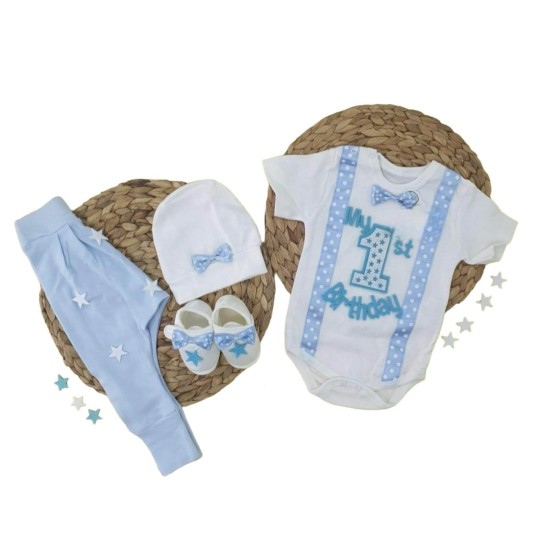 Βρεφικό Σετ Πρώτα Γενέθλια - Set 1st Birthday -Light Blue Βρεφικό Σετ Πρώτα Γενέθλια - Set 1st Birthday -Light Blue