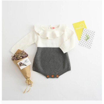 Knitted Baby Girl Romper -  Grey
