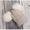 Knitted Beanie With Double Pompon - Beige