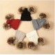 Knitted Beanie With Double Pompon - Black