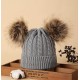 Knitted Beanie With Double Pompon - Grey Knitted Beanie With Double Pompon - Grey