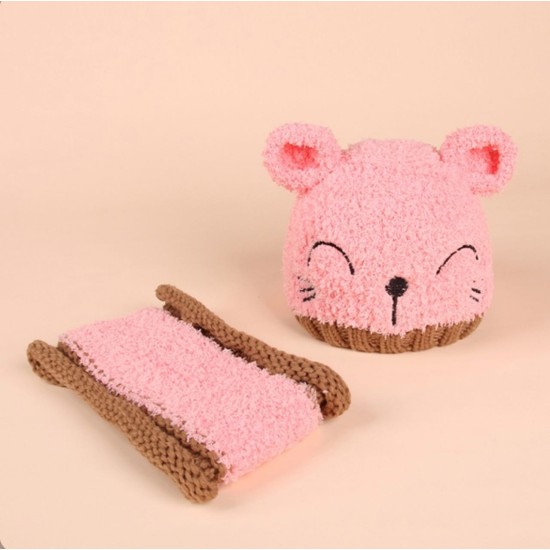 Knitted Hat & Scarf Set - Pink