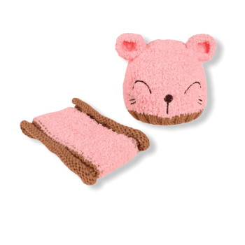 Knitted Hat & Scarf Set - Pink