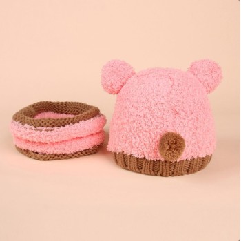 Knitted Hat & Scarf Set - Pink