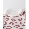 Leopard Knitted Jumpsuit Round Collar -White/Pink