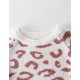Leopard Knitted Jumpsuit Round Collar -White/Pink