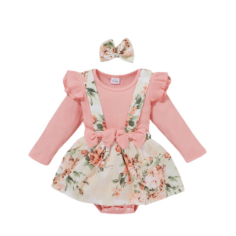 Ribbed Floral Print Baby Romper