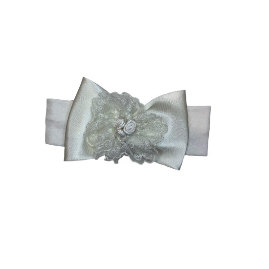 Baby Headband Satin Bow - White Baby Headband Satin Bow - White