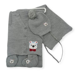 Baby Set - Blanket-Jacket-Beannie-Gloves-Socks - Grey