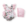 Baby Sleeveless Lace Floral Ruffle Jumpsuit - Pink