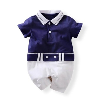 Baby Boy Short Sleeve Jumpsuit - Sailor Navy