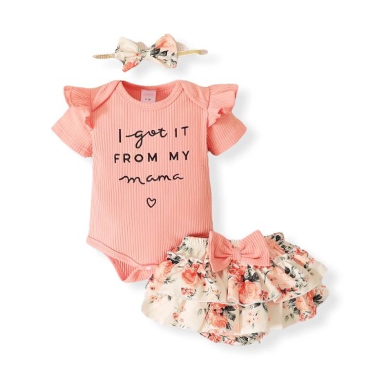 Baby Girl Set Floral - Coral