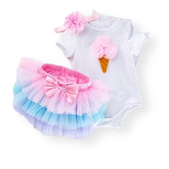 Baby Girl Set Tutu Ice Cream - White Baby Girl Set Tutu Ice Cream - White
